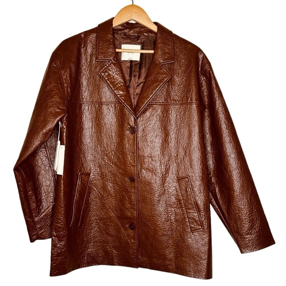 Aritzia Wilfred Adina Blazer Textured Vegan Leather Jacket Size L - Picture 2 of 9